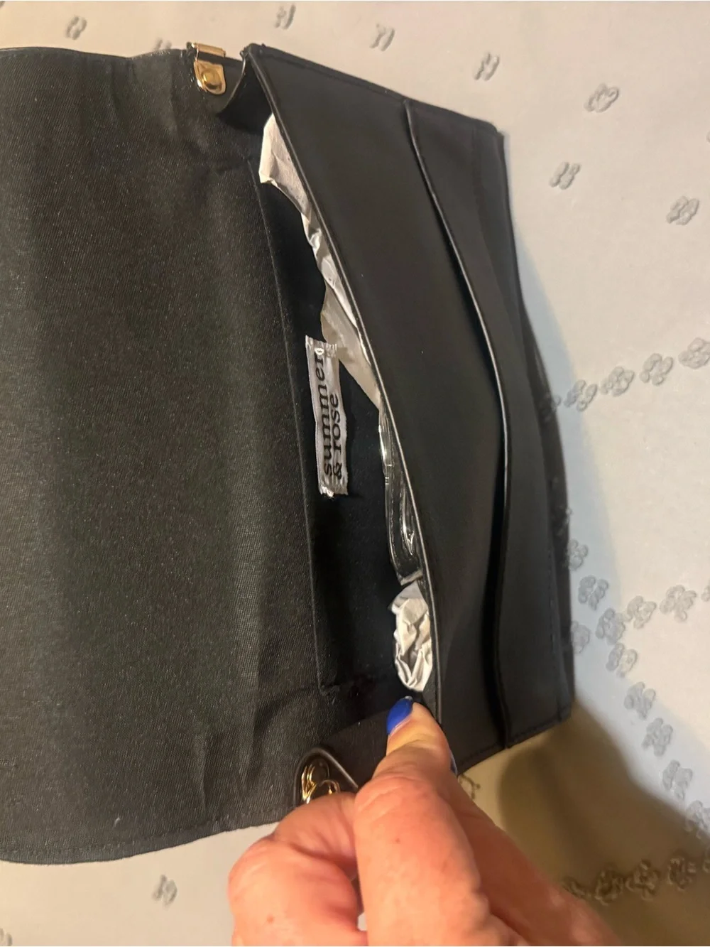 Classic Black Leather Fold-Over Clutch